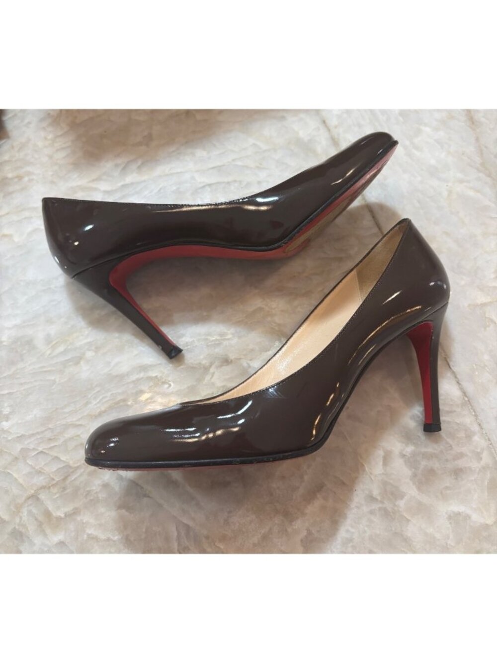 Christian Louboutin 36 Brown Patent Leather Red Sole Pumps High Heels Classic - Picture 4 of 12